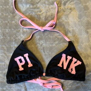 PINK Victoria's Secret Black and Pink Bikini Top